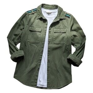 Ina Utility Shacket Olive Embroidered Western Festival Boho Jacket Shirt Medium